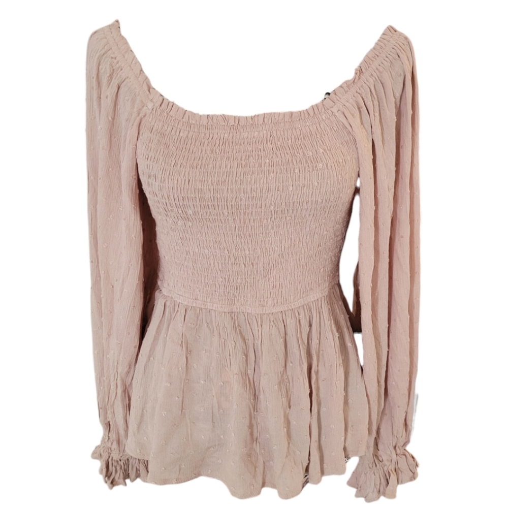 NWT Mittoshop Dusty Pink / Mauve Boutique Swiss Dot Smocked Top | S